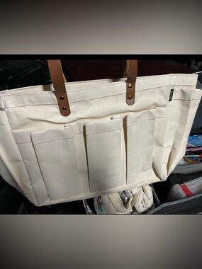 Ballard Designs Canvas Tote Organizer with Leather Handles - Natural